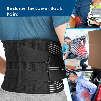 Premium EVA Pad Back Brace for Upper & Lower Back Pain - Breathable Lumbar Support Belt for Men & Women, Adjustable Support Straps, Back Pain Relief