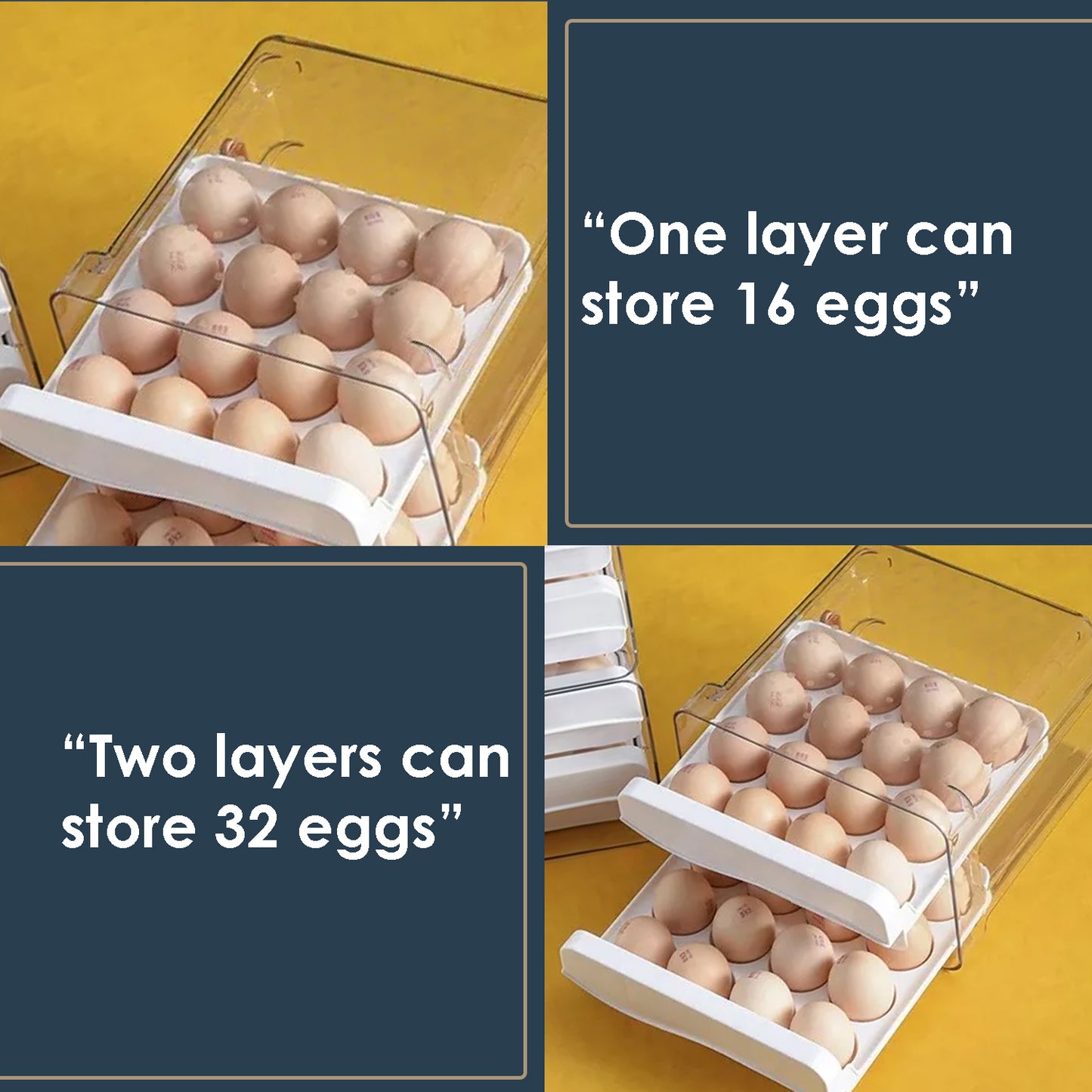 Egg Storage Box for Refrigerator, Plastic Egg Container Holder, Stackable Egg Storage, Plastic Egg Fresh and Dispenser Box for Fridge, 1 Layer Tray & Clear Egg Organizer