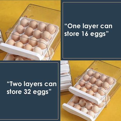 Egg Storage Box for Refrigerator, Plastic Egg Container Holder, Stackable Egg Storage, Plastic Egg Fresh and Dispenser Box for Fridge, 1 Layer Tray & Clear Egg Organizer