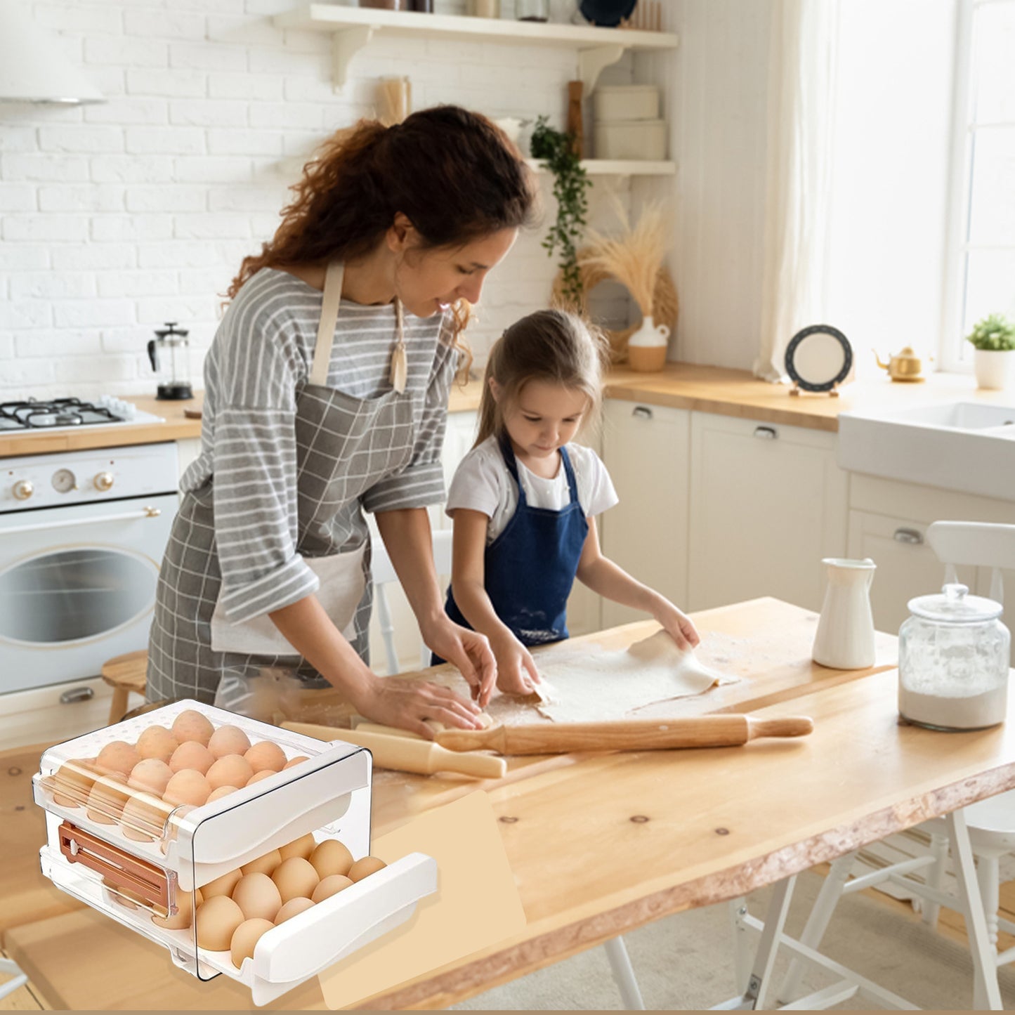 Egg Storage Box for Refrigerator, Plastic Egg Container Holder, Stackable Egg Storage, Plastic Egg Fresh and Dispenser Box for Fridge, 1 Layer Tray & Clear Egg Organizer